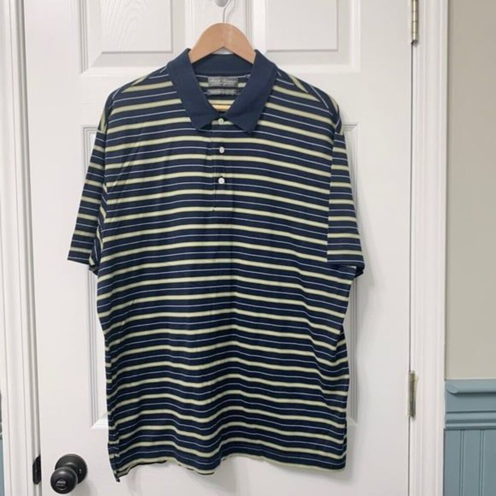 Daniel Cremieux Men’s Polo Short Sleeve Blue Striped Mercerized Cotton Shirt XL